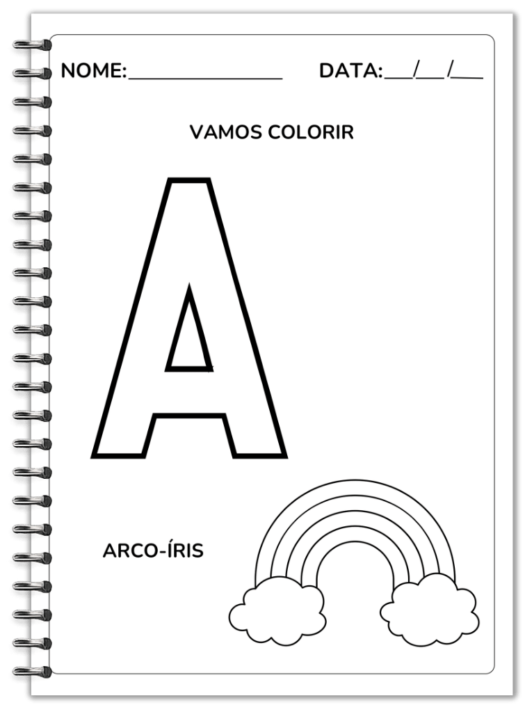 Atividade de colorir a letra A e o arco-íris