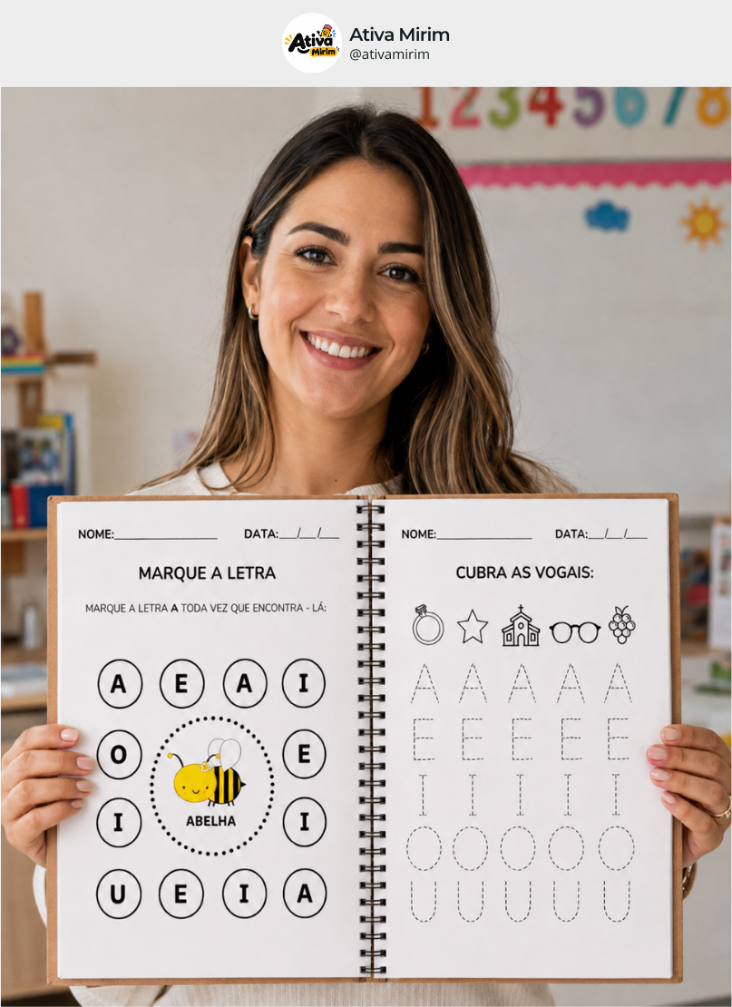 Mãe apresentando atividades do Ativa Mirim Maternal