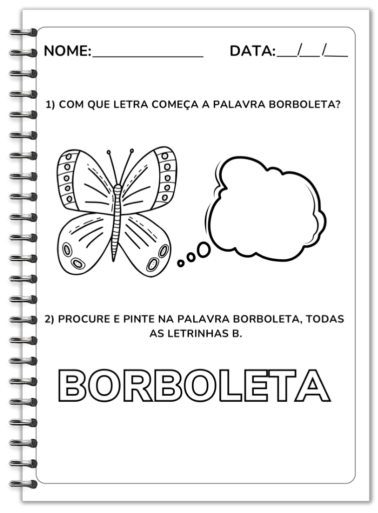 Atividade com a letra inicial da palavra borboleta