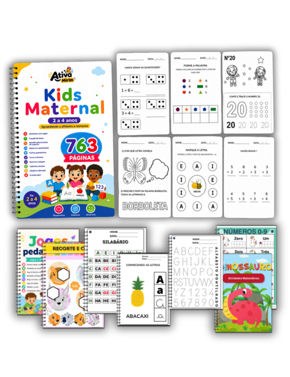 Mockup com todos os materiais do Plano Premium do Ativa Mirim Maternal